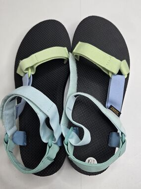 Teva Womens Sandals in Black with Mint, Light Blue, and Lime Straps